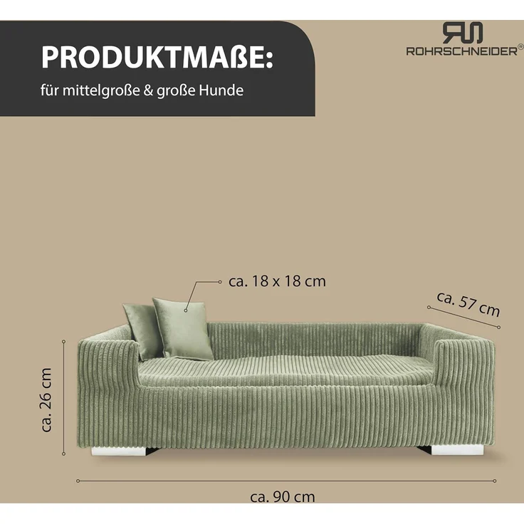 Rohrschneider Tiersofa Hundesofa Cord hoher Rand, waschbarer Bezug 4 Farben, robuster Cordstoff aus 100% Polyester, inkl. 2x Dekokissen – Bild 3
