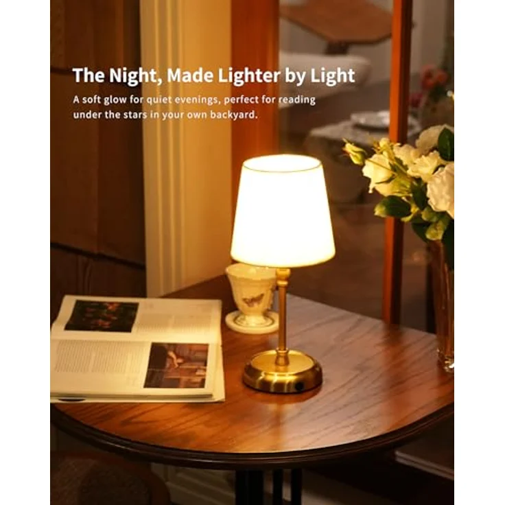 LuminexDesigns Bettlampen Wiederaufladbare Kabellose Tischlampen 5200 mAh für Wohnzimmer mit Inklusive Glühbirne Dimmbar Touch-Steuerung 3-in-1 Lampenschirm für Schlafzimmer Esszimmer Home-Dekor Gold – Bild 5