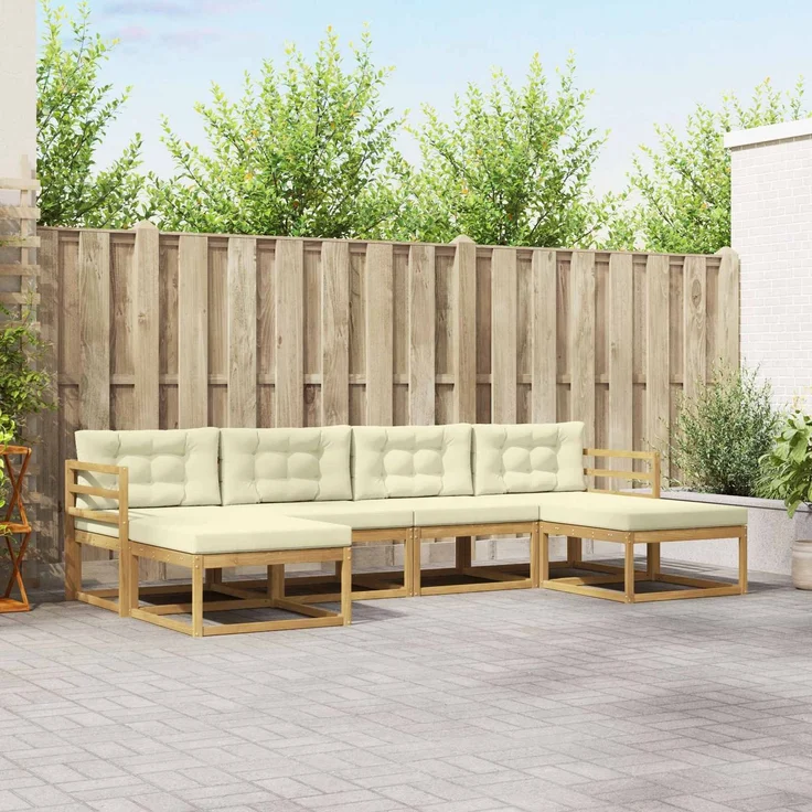 vidaXL Outdoor-Sofagarnitur 6 stk. 6-Sitzer Weiß und Creme 3386814 – Bild 1