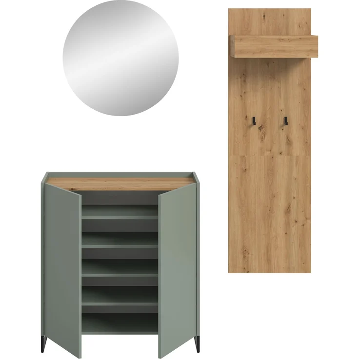 Garderobenkombination B/H/T: 197x175x32 cm in Salbei Nachbildung und Artisan Oak Nachbildung – Bild 3