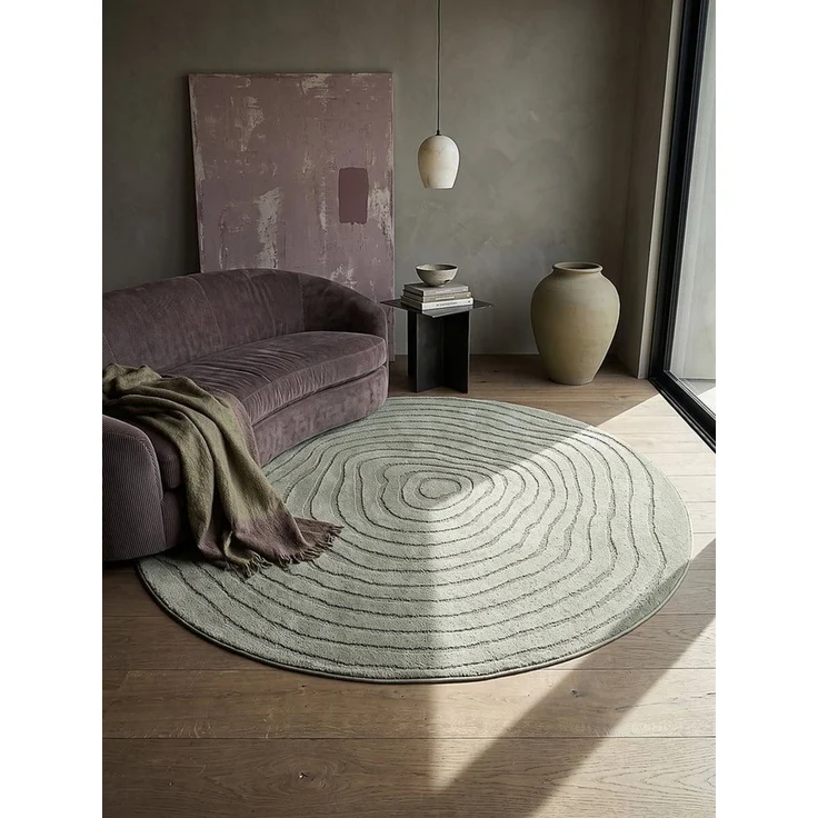 KADIMA DESIGN Teppich CETINA Rundteppich Grün 120x120 Gestreift Polypropylen-Polyester, Rund, Höhe: 16 mm, Fußbodenheizung-geeignet, Farbecht, Pflegeleicht, Strapazierfähig – Bild 4