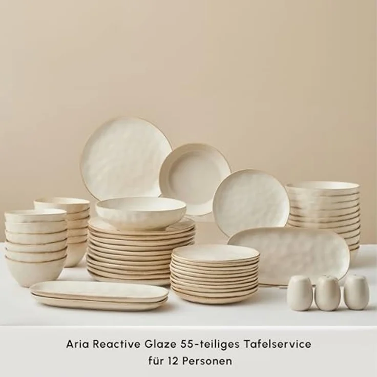 Karaca Geschirr-Set Earth Collection Aria 55-teiliges Tafelservice für 12 Personen Beige – Bild 3