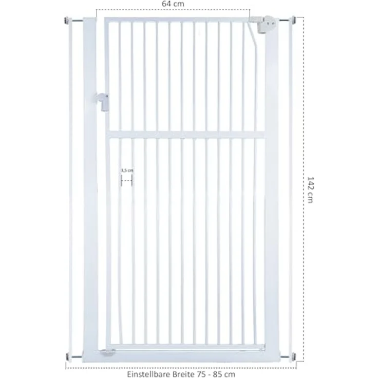 RAMROXX Treppenschutzgitter, für 75-85cm Durchgang, 142 cm Hoch, Metall Weiß – Bild 3
