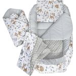 Medi Partners 5 teilig Babynestchen Set Babynest 100 x 60 x 15 herausnehmbarer Einsatz Bett Kuschelnest Krabbeldecke Babys Neugeborene 100% Baumwolle (REH mit Grauem Minky)