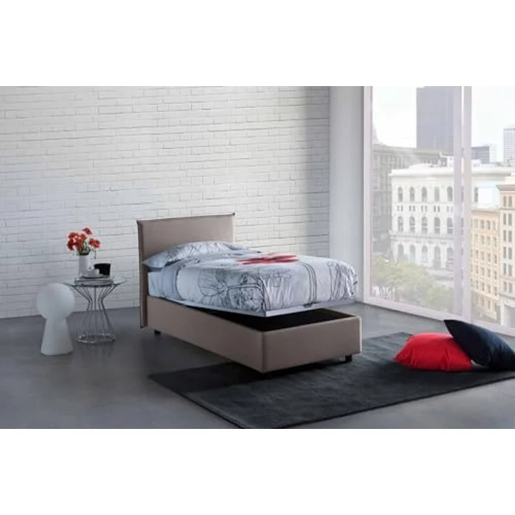 Talamo Italia - Chelsea-Einzelbett, Bettkasten mit Stoffbezug, 100 % Made in Italy, Öffnung vorne, geeignet für Matratze 90x190 cm, Taupe – Bild 4