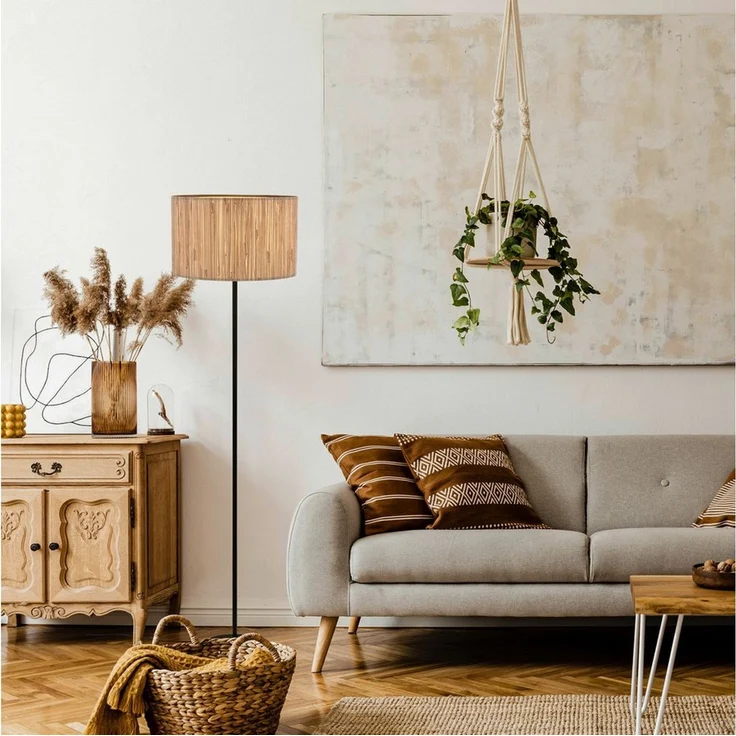 Briloner Leuchten LED Stehlampe Stehleuchte E27 Boho Natur Beige Wohnzimmer, ohne Leuchtmittel, Abhängig vom Leuchtmittel - Warmweiß/Neutralweiß/Kaltweis, Stehleuchte 35 x 161 cm Beige max. 10W Wohnzimmer Flur Büro – Bild 3
