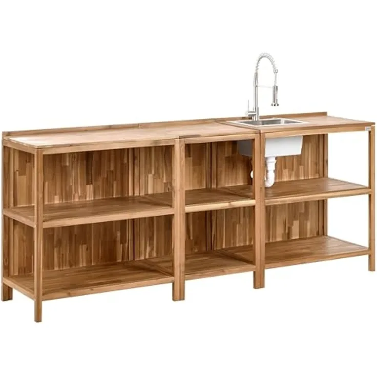 Outdoor-Küche 3er Set mit Spüle VENOSA Akazienholz Braun Silber