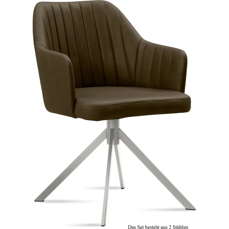 Armlehnstuhl (2er-Set) Dorthe 58x81x60 Edelstahl/Khaki