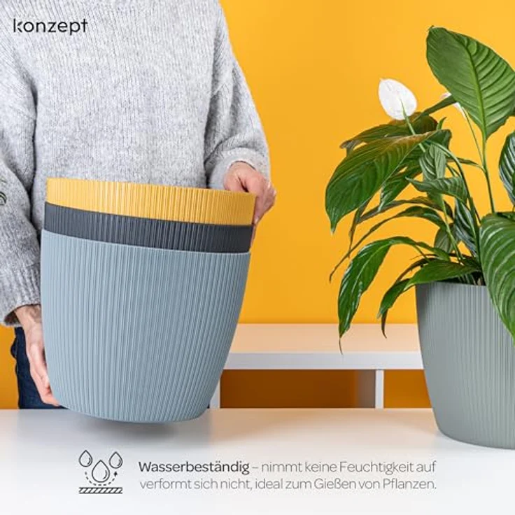 KONZEPT Blumentopf groß, gerillte Struktur 26/30cm, Übertöpfe für Zimmerpflanzen, aus Kunststoff ideal für Wohnzimmer, Küche und Balkon – Bild 8