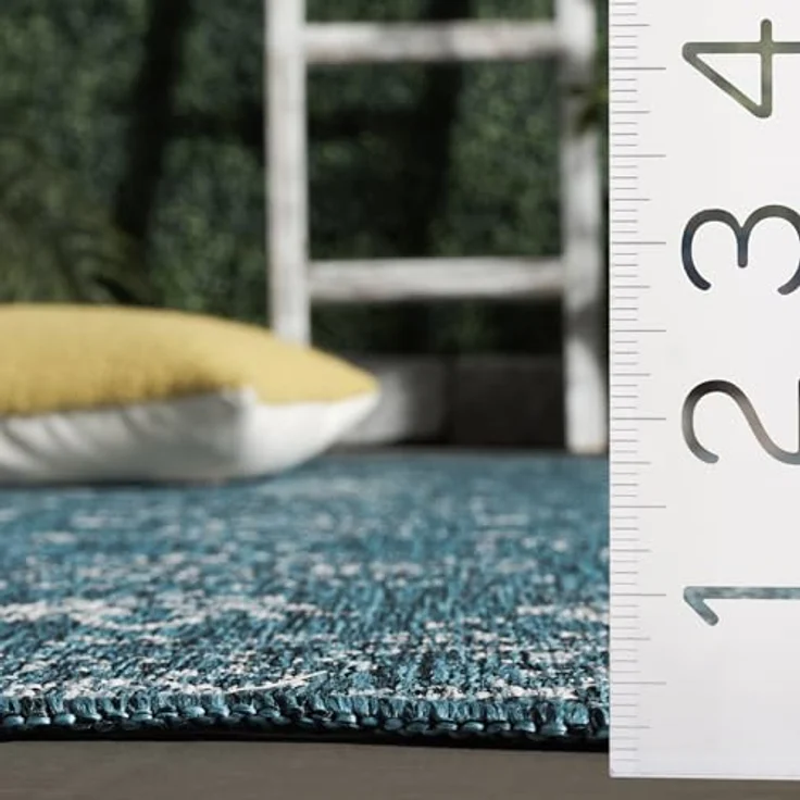 Safavieh Geometrisch Teppich für Drinnen & Draussen - Courtyard Collection, Kurzer Flor, Grau und Marineblau, 61 X 109 cm – Bild 8