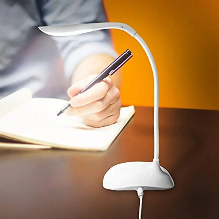 Eaxus® LED Schreibtischlampe, dimmbar und flexibel biegbar, USB & Batterien, Weiß – Bild 2