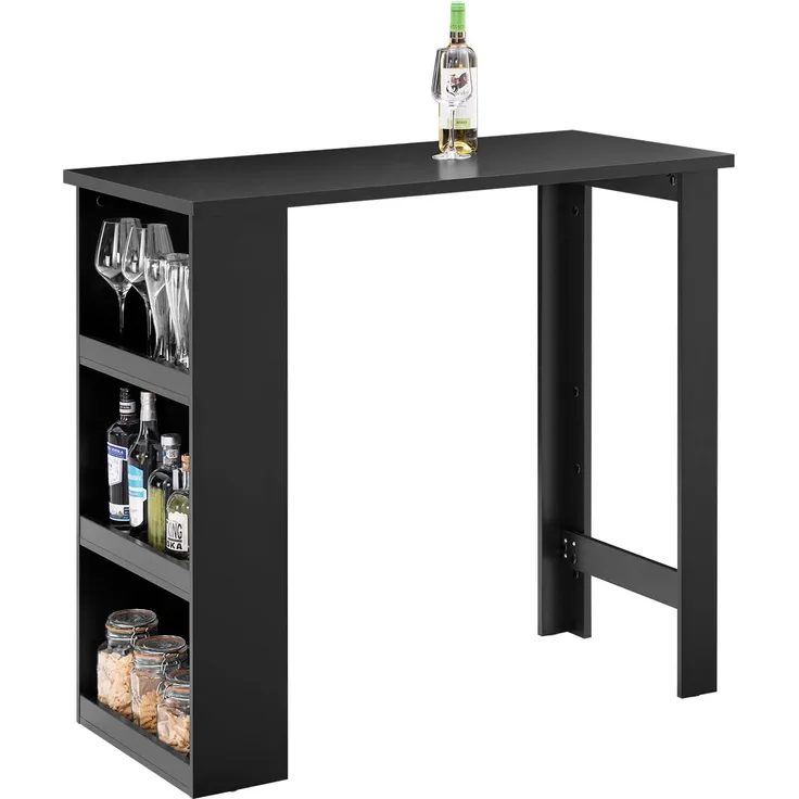 SoBuy FWT17-SCH Bartisch schwarz Küchentisch mit 3 Regalfächern Stehtisch Tresen Theke, BHT ca. : 112 x 106 x 57 cm