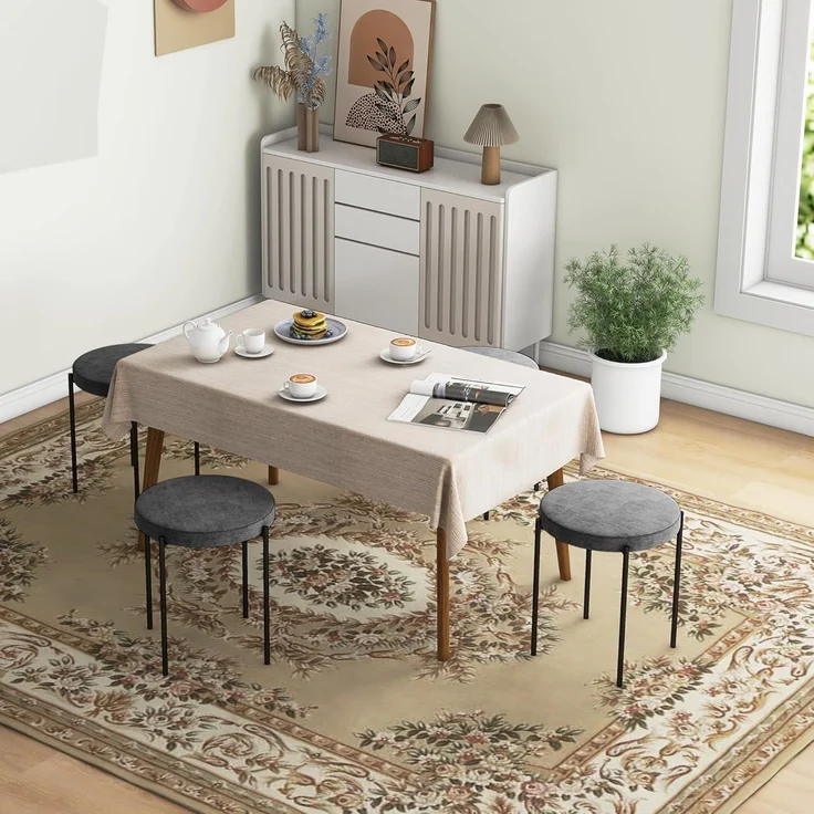 HOMCOM Esszimmerstuhl Thekenhocker mit gepolstertem Sitz, Rundhocker, Barhocker (Hocker, 4 St), für Wohnzimmer, Esszimmer, Dunkelgrau – Bild 7