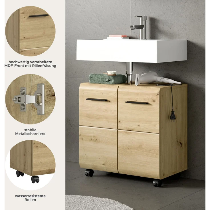 Ice Waschbeckenunterschrank auf Rollen in Artisan Oak Nachbildung – Bild 2