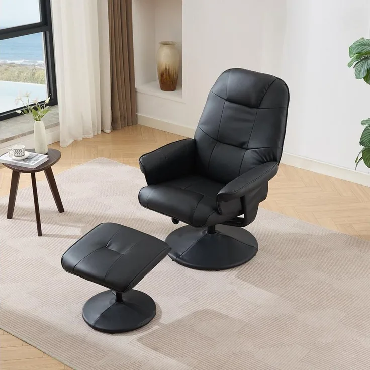 BBWL Massagesessel Massagesessel mit 5-Punkt-Massage, Sitzheizung und Liegefunktion (Kunstleder,mit 360° Drehung, Hocker & Fernbedienungstasche,einfache Montage in 30 Min)