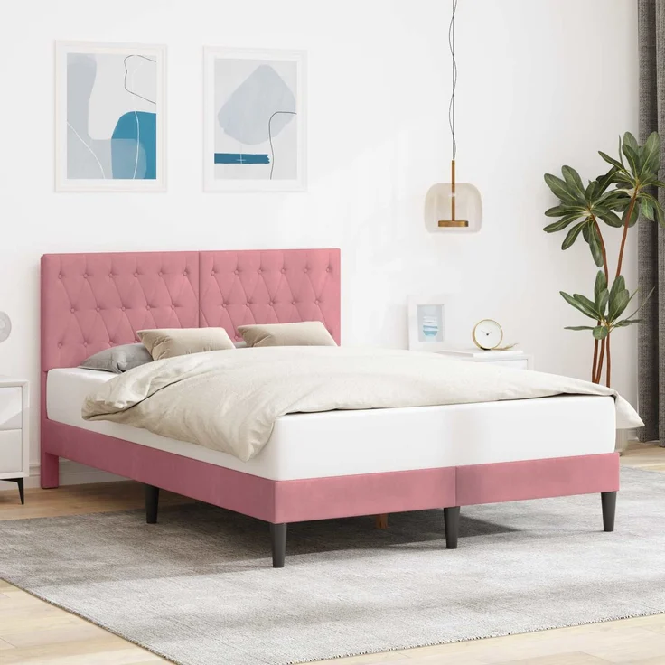 vidaXL Bettrahmen mit Kopfteil Rosa 160 x 200 cm Samt 42027676 – Bild 1