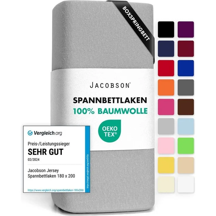 Jacobson Spannbettlaken BOXSPRING & ÜBERLÄNGE aus 100% Baumwolle, für hohe & lange Matratzen, Jersey Bettlaken 160 g/m², OEKO-TEX®
