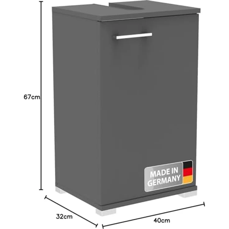 Fackelmann Easy Waschbeckenunterschrank in Anthrazit – 40cm Breite, Flexibler Türanschlag, Modernes Design und praktischer Stauraum, inkl- Füße – Made in Germany – Bild 3