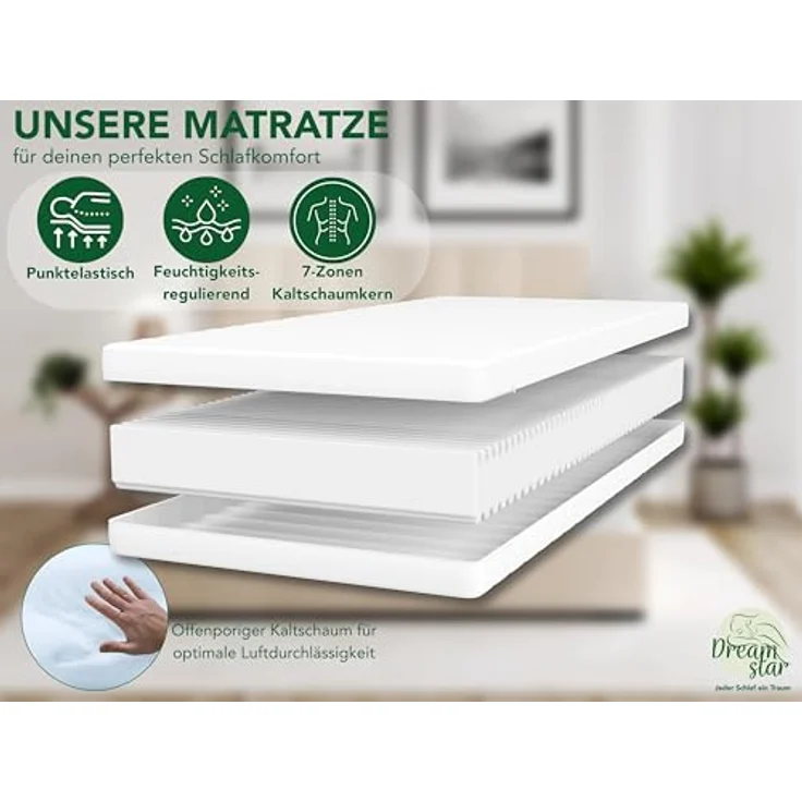 DREAMSTAR Simple Flex Duo 7-Zonen Matratze | Ergonomische Kaltschaummatratze | Öko-TEX® | H2 & H3 I Hypoallergen & Antibakteriell | 17 cm | 180x200 cm – Bild 3