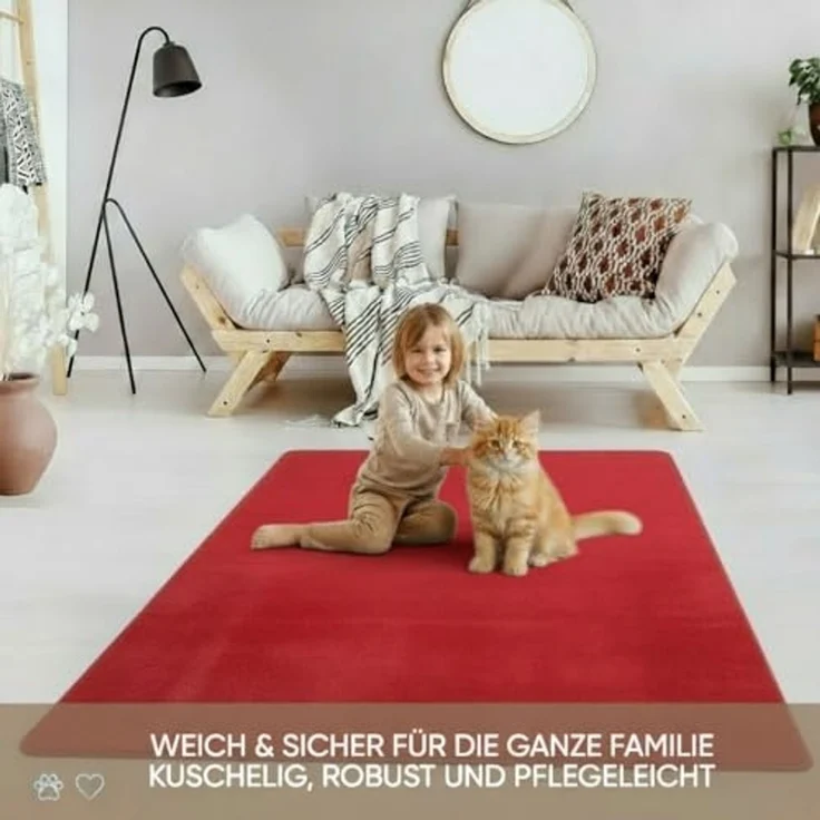 Jimri Moderner Teppich Wohnzimmer – Weich, Strapazierfähig & Pflegeleicht – Einfarbig Rot, Rund & Rechteckig – Hochwertige Verarbeitung – Oeko-TEX Zertifiziert – Rot, Rechteckig 200x290 cm – Bild 4
