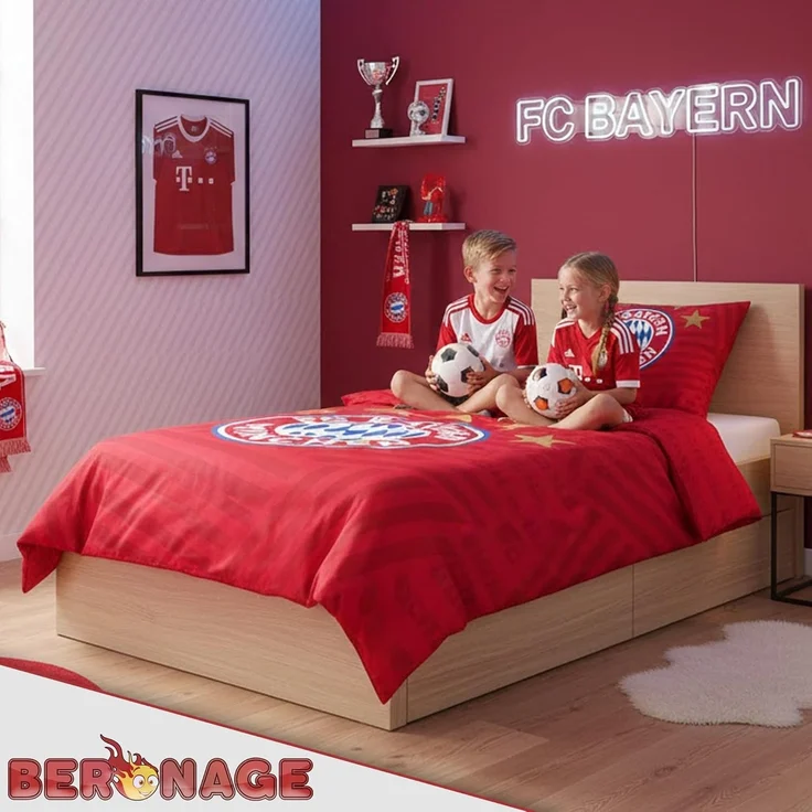 BERONAGE Wendebettwäsche FC Bayern München Bettwäsche " 5 Sterne Rot " Linon / Renforcé, Baumwolle, 2 teilig, 135x200 + 80x80 cm – Bild 7