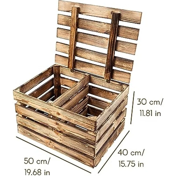 Creative Deco Holzkiste Vintage Holztruhe mit Deckel & Regal 50 x 40 x 30 cm – Bild 3