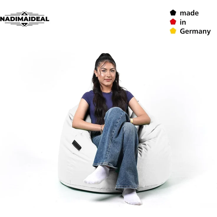 Nadimaideal Sitzsack Tropfenform Kastanie | Bodenkissen für Kinder & Erwachsene | Indoor & Outdoor | Gaming Sitzsack - Sitzkissen - Beanbag | Füllung EPS Perlen (Weiß, XXL-Durchmesser 88 cm) – Bild 4
