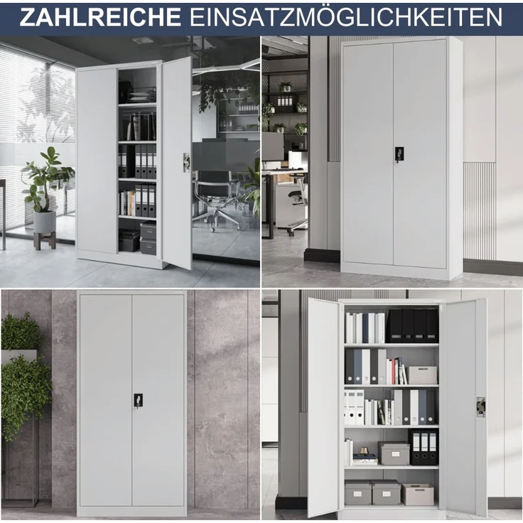 Aktenschrank abschließbar KADO - 5 Ebenen verstellbar, Flügeltüren | Metallschrank Werkstatt Mehrzweckschrank Büroschrank aus Stahl Werkzeugschrank, 185x90x40cm Grau – Bild 6