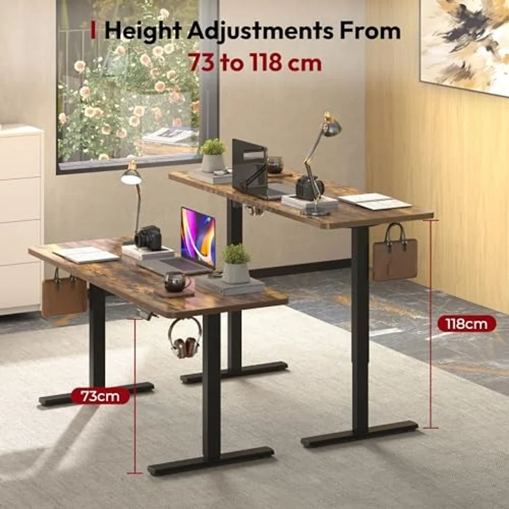 SANODESK Höhenverstellbarer Schreibtisch 120x60 cm Schreibtisch Höhenverstellbar Elektrisch Ergonomischer Steh-Sitz Tisch Computertisch für Heimbüro Homeoffice(braun) – Bild 6