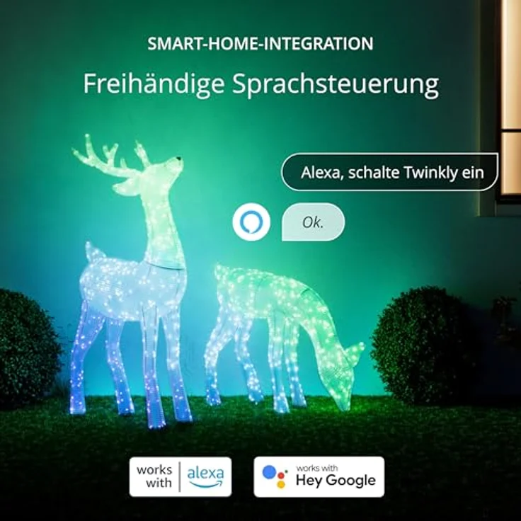 Twinkly Reindeers, LED-Leuchten in Rentierform für den Außenbereich, 160 RGB-LEDs und Warmweißes Licht, Höhe 75 cm, Kompatibel mit Alexa und Google Home, IP44, App-Steuerung, Weihnachtsbeleuchtung – Bild 7