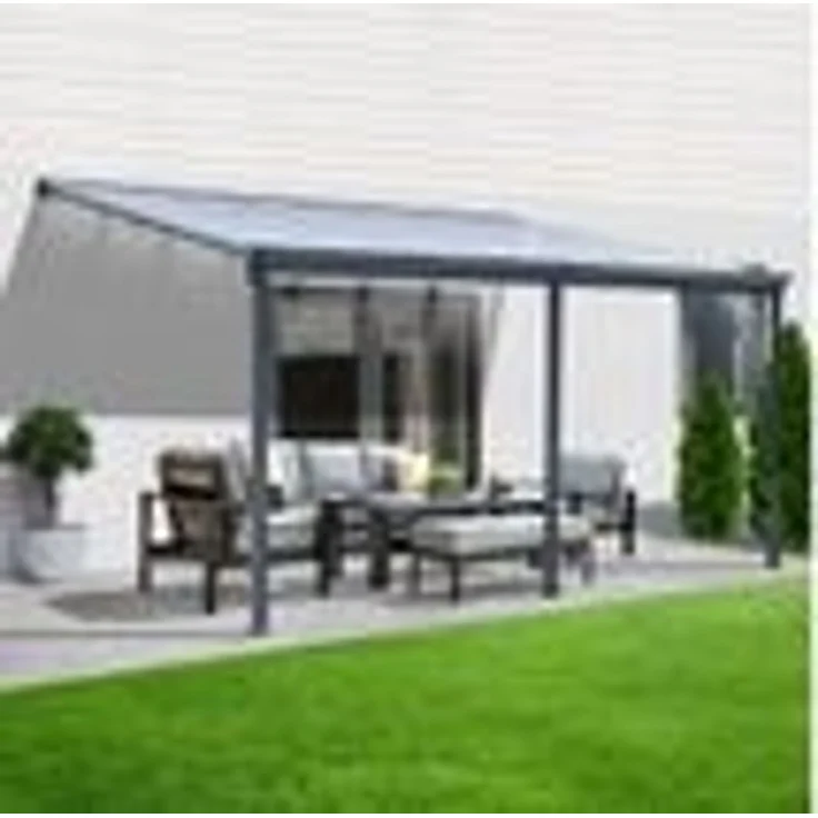 Terrassenüberdachung Sky Guard Aluminium 557 cm als Bausatz Sichtschienen und Hohlkammerplatten Grau – Bild 2