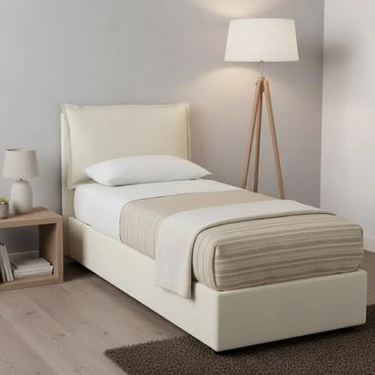 Talamo Italia - Gemma Einzelbett, Bettkasten mit Stoffbezug, 100 % Made in Italy, Öffnung vorne, geeignet für Matratzen 80x200 cm, Beige