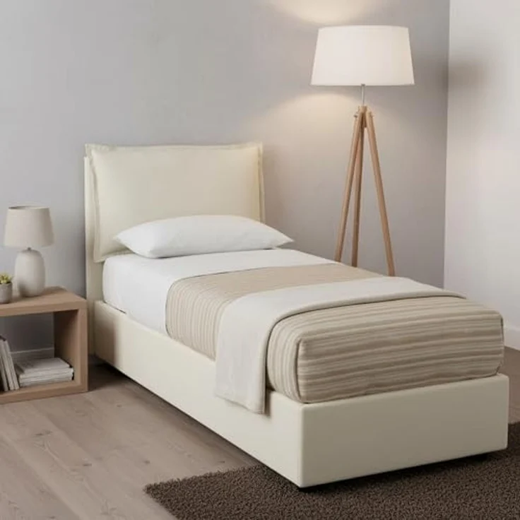 Talamo Italia - Gemma Einzelbett, Bettkasten mit Stoffbezug, 100 % Made in Italy, Öffnung vorne, geeignet für Matratzen 80x200 cm, Beige – Bild 1