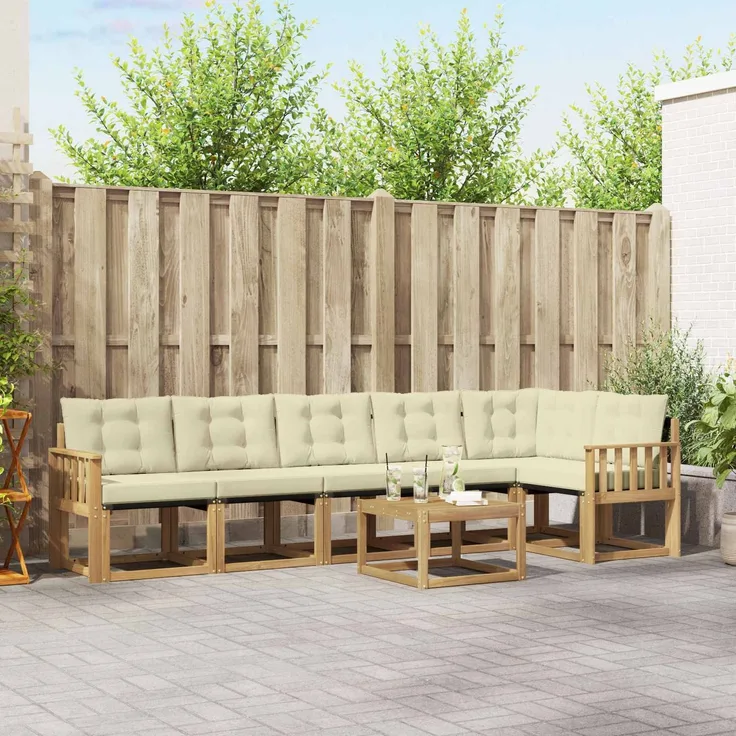 vidaXL Outdoor-Sofagarnitur 7 stk. 6-Sitzer Weiß und Creme 3389544