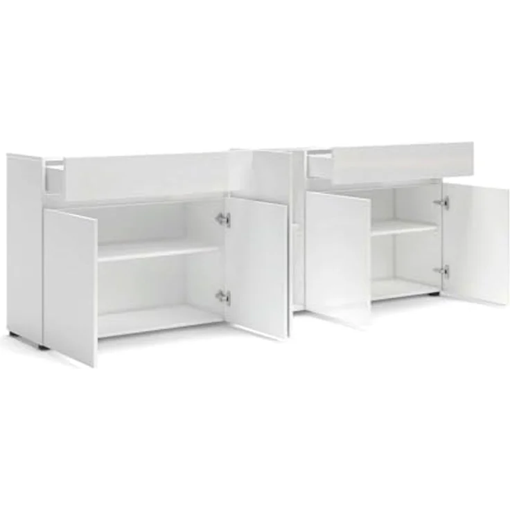Dmora - Kommode Bethal, Wohnzimmerbuffet, Wohnzimmer-Sideboard, Moderne Küchen-Speisekammer, Made in Italy, 225x38h79 cm, Glänzendes Weiß – Bild 4