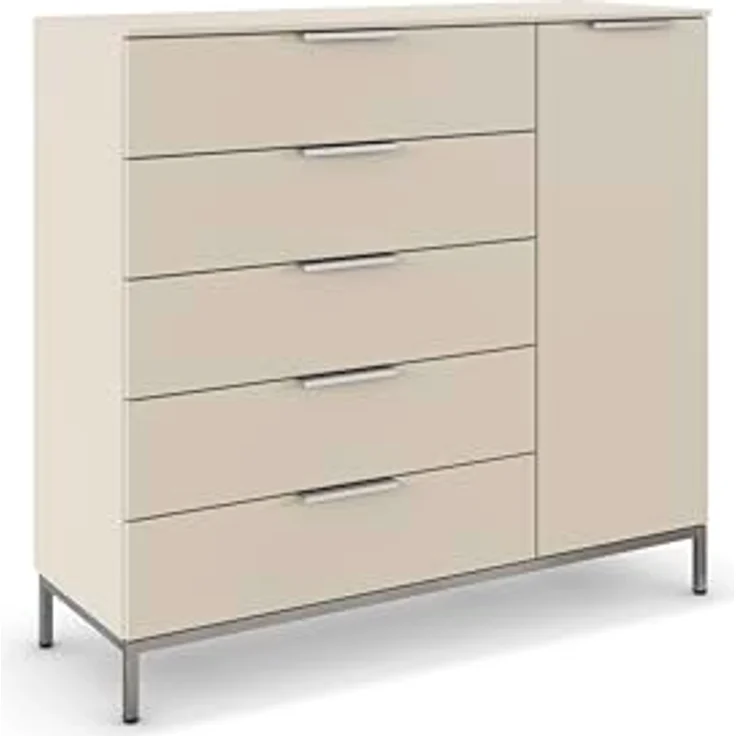 Rauch Möbel Flipp, Nachttisch für Schlafzimmer, Kinderzimmer, Wohnzimmer, Flur, Garderobe, 1-türig, 5 Schubladen, mit Softclose-Funktion, Griffe und Metallkufe Chrom, Farbe Beige, Breite 120 cm – Bild 2