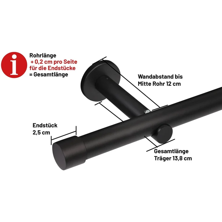 Deco-Raum® Gardinenstange 25mm 1-läufig Kappe | Länge: 350cm | Material: Metall | Farbe: Schwarz – Bild 2