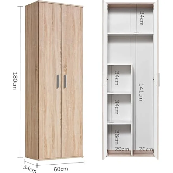 mokebo® Besenschrank 60CM Breite mit Staubsaugerfach 'Der Lange' moderner Mehrzweckschrank in Sonoma Eiche aus Holz, Schrank & Putzschrank | 60 x 180 x 34 (B/H/T in cm) | Braun – Bild 4