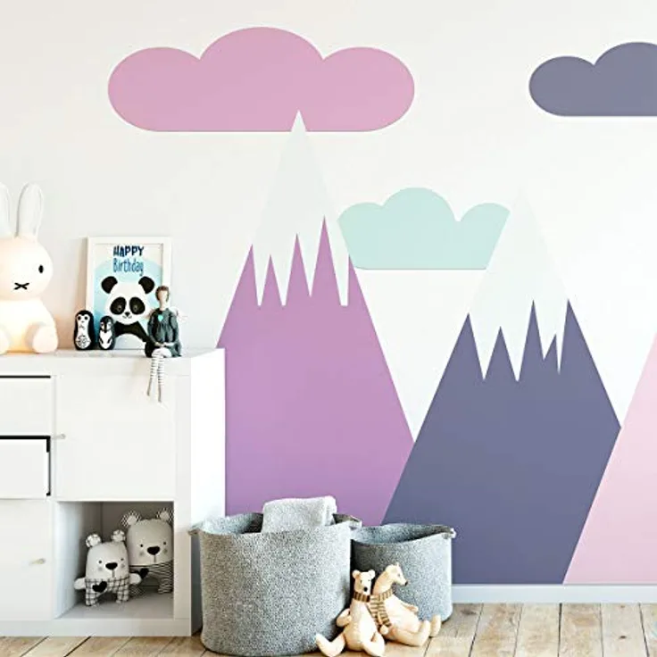 Wandaufkleber, selbstklebend, für Kinder, Riesen-Dekoration, skandinavische Berge für Kinderzimmer, 65 x 140 cm