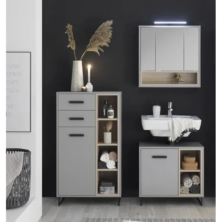 moebel-dich-auf Badmöbel-Set TOURS, (Set 3, Waschbeckenunterschrank, Spiegelschrank, Highboard, 3-St)