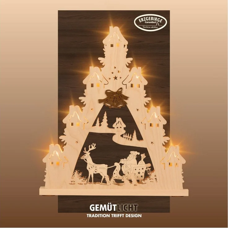 Weigla LED Schwibbogen Weihnachtsmann auf Schlitten, Lichterspitze aus Holz, Made in Germany (1-tlg), Erzgebirge garantiert, Weihnachtsdeko Innen, Weihnachtsbeleuchtung – Bild 1