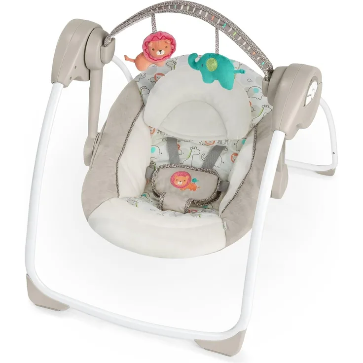 Ingenuity, tragbare Babyschaukel, Cozy Kingdom - 6 Schaukelgeschwindigkeiten, 12 beruhigenden Melodien, Spielbogen mit abnehmbare Plüschtiere, Waschmaschinenfeste Stoffe, ab der Geburt bis 9kg