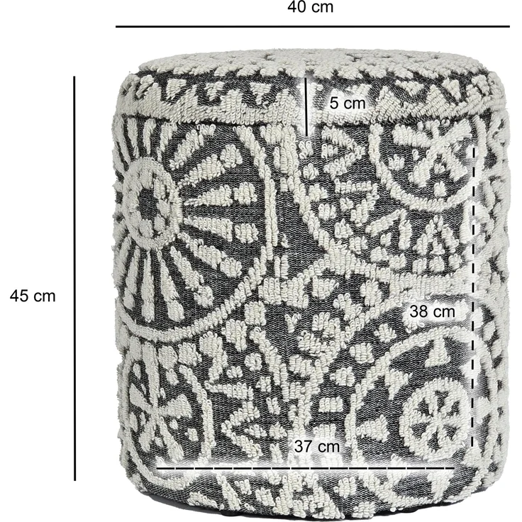 Sitzhocker rund Ø40x45cm Wolle Grau-Creme mit Stauraum Boho Design – Bild 3