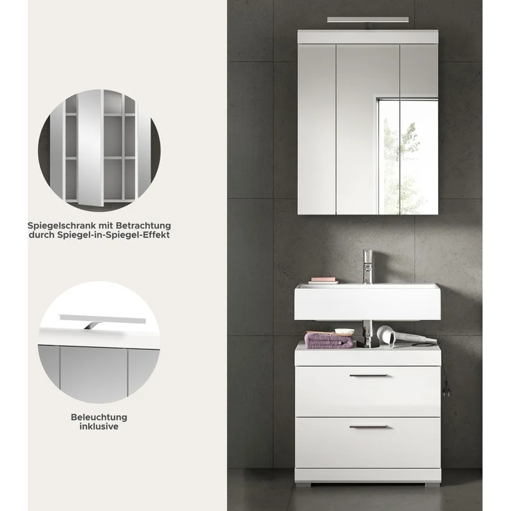 Xonox Scout Badkombination (B/H/T: 60x191x34 cm) in weiß Nachbildung und weiß Hochglanz tiefzieh – Bild 10