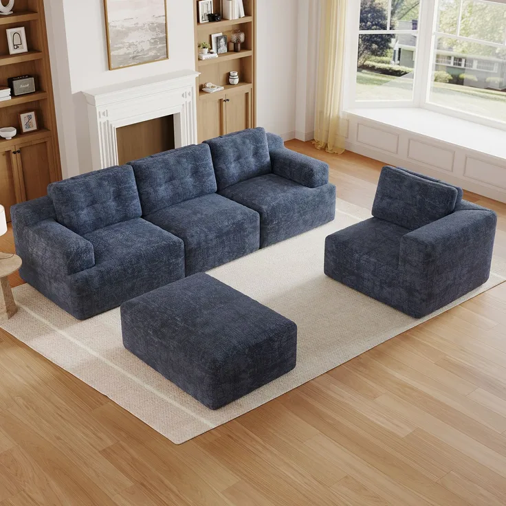 5-Sitzer modulares U-Form Sofa 252 x 180 x 82 cm aus Chenille, rahmenlos