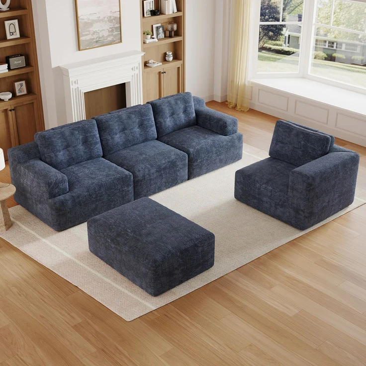 5-Sitzer modulares U-Form Sofa 252 x 180 x 82 cm aus Chenille, rahmenlos – Bild 1