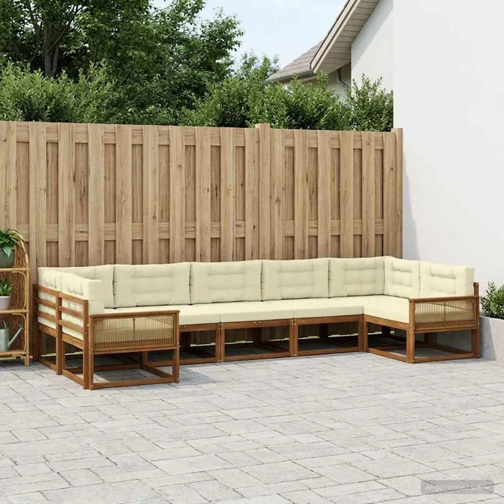 vidaXL Outdoor-Sofagarnitur 7 stk. 7-Sitzer Natur und Creme 3382868