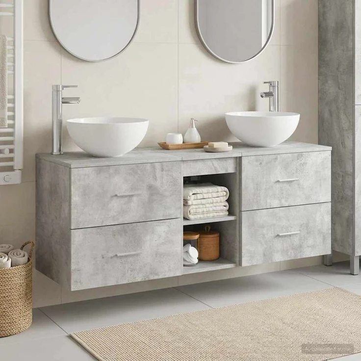 vidaXL Badezimmerschrank-Set 3 stk. Betongrau 129 x 35 x 80 cm 3405790 – Bild 1