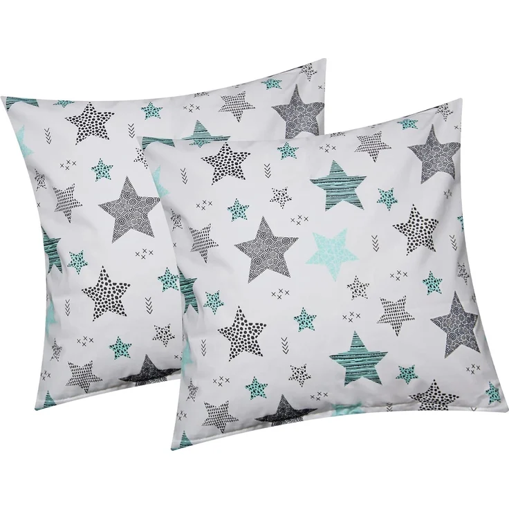 Heubergshop Kissenbezug, (2 Stück), 40x40cm Kissenhülle Sterne Kreise Punkte 100% Baumwolle (560/1-40x40) – Bild 1