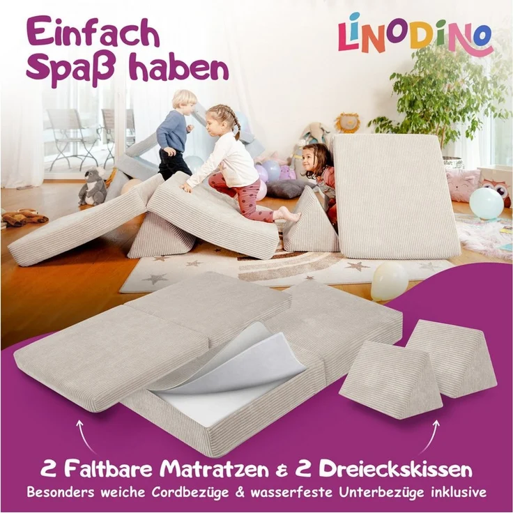 Linodino® Spielsofa Cord | Kindersofa aus Schaumstoff Bausteine - Spielsofa für Kinder & Kuschelecke im Kinderzimmer I Elfenzauber Beige – Bild 4